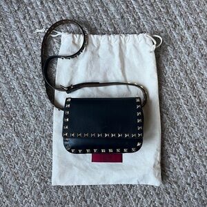 Valentino Rockstud Black Leather Waist Bag Fanny Pack